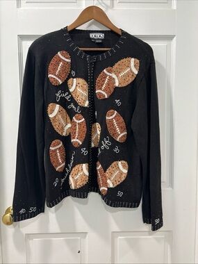 Berek Women’s Vintage Full Zip Sweater Size XL Beaded Football Gameday EUC